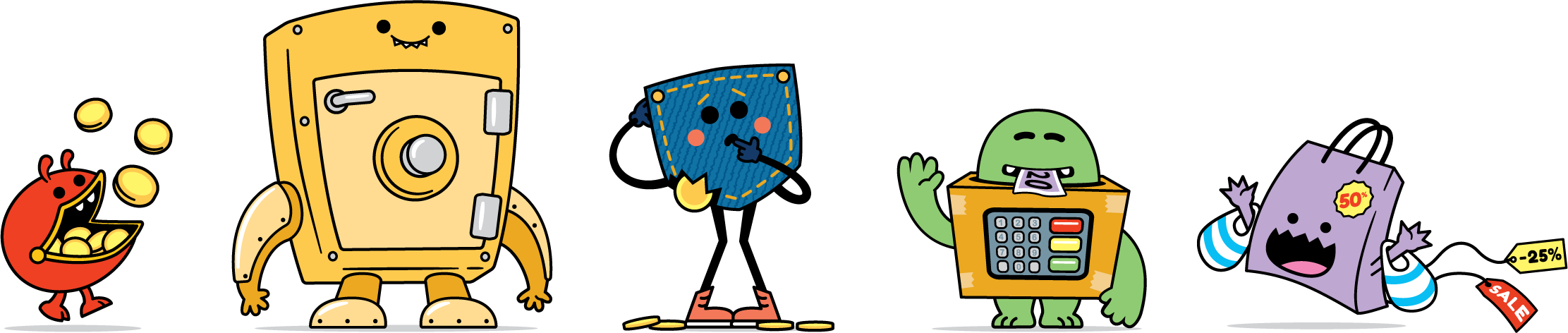 NatWest MoneySense game characters – colour illustration