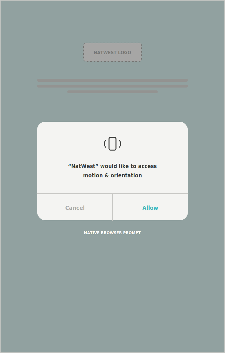 NatWest MoneySense wireframe – Onboarding · all games – Motion & orientation prompt