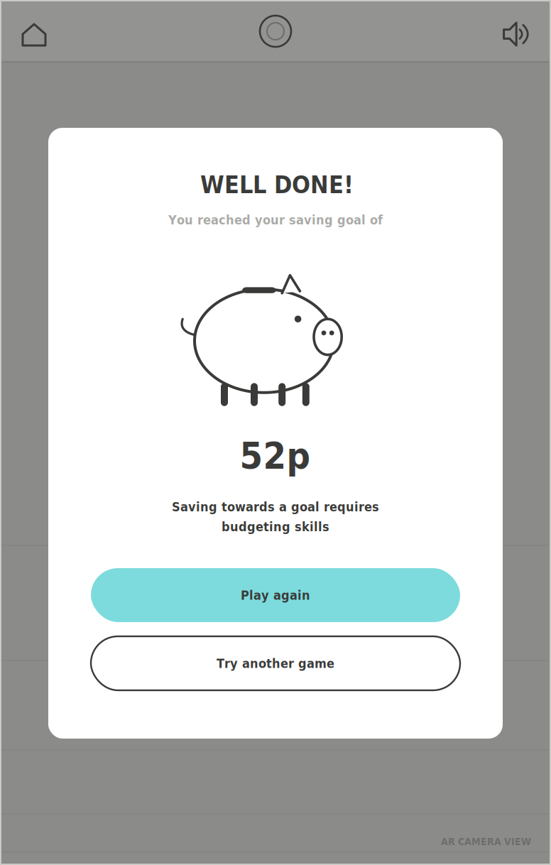 NatWest MoneySense wireframe – The Piggy Bank – Well done!