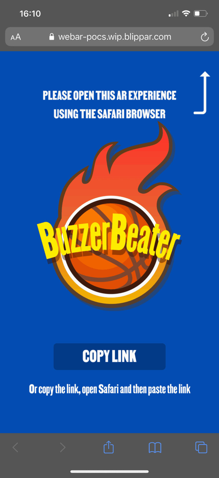 Hoop Heroes screen – browser prompt