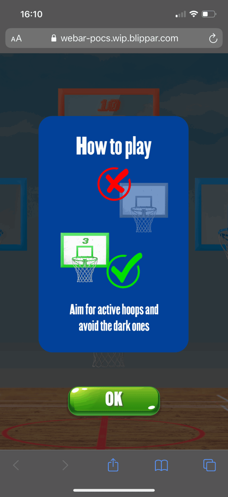 Hoop Heroes screen – aim