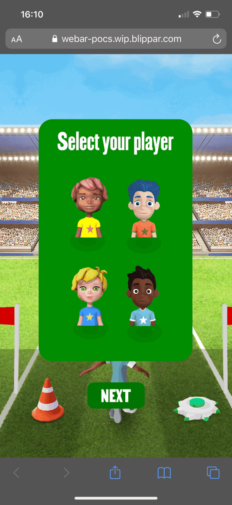 Soccer Scramble screen – player selector