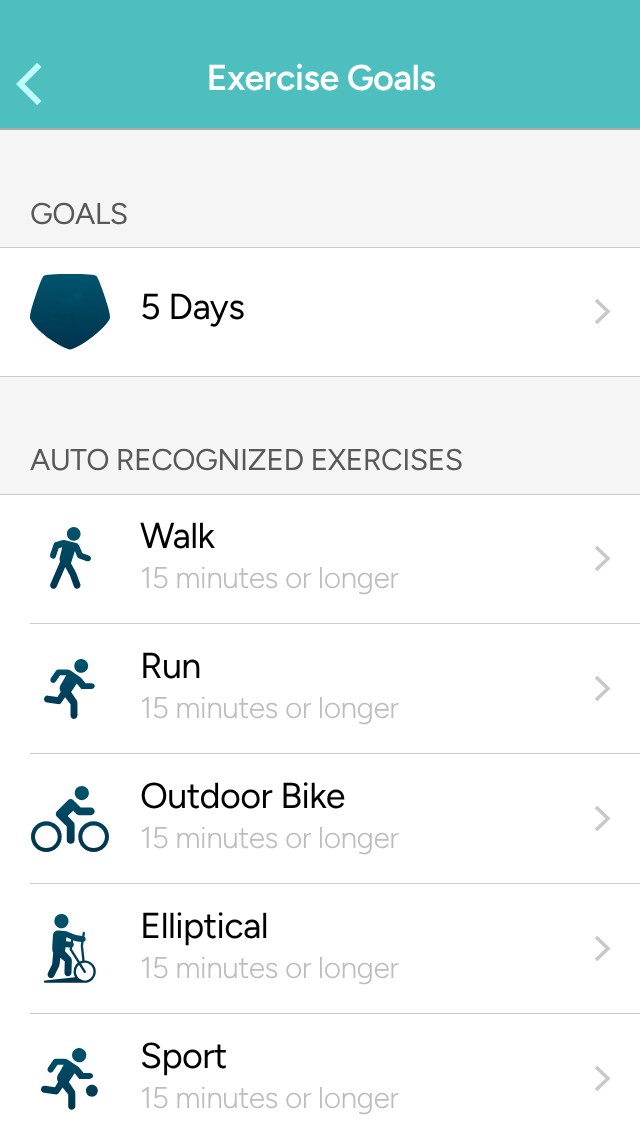Fitbit app – Exercise goals