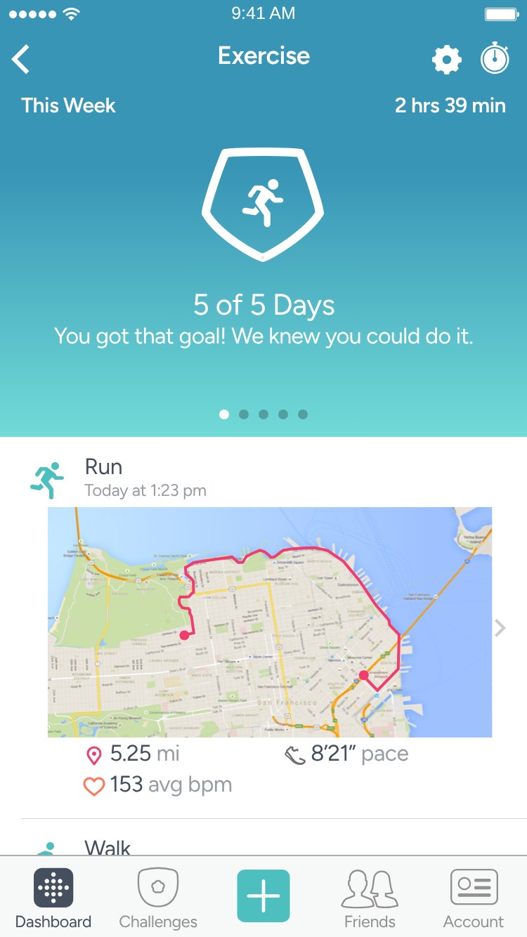 Fitbit app – History: run