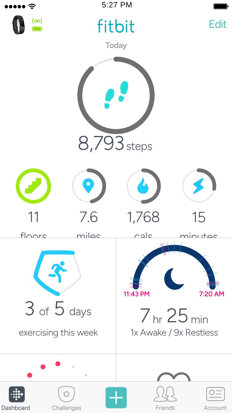 Fitbit app – Today dashboard