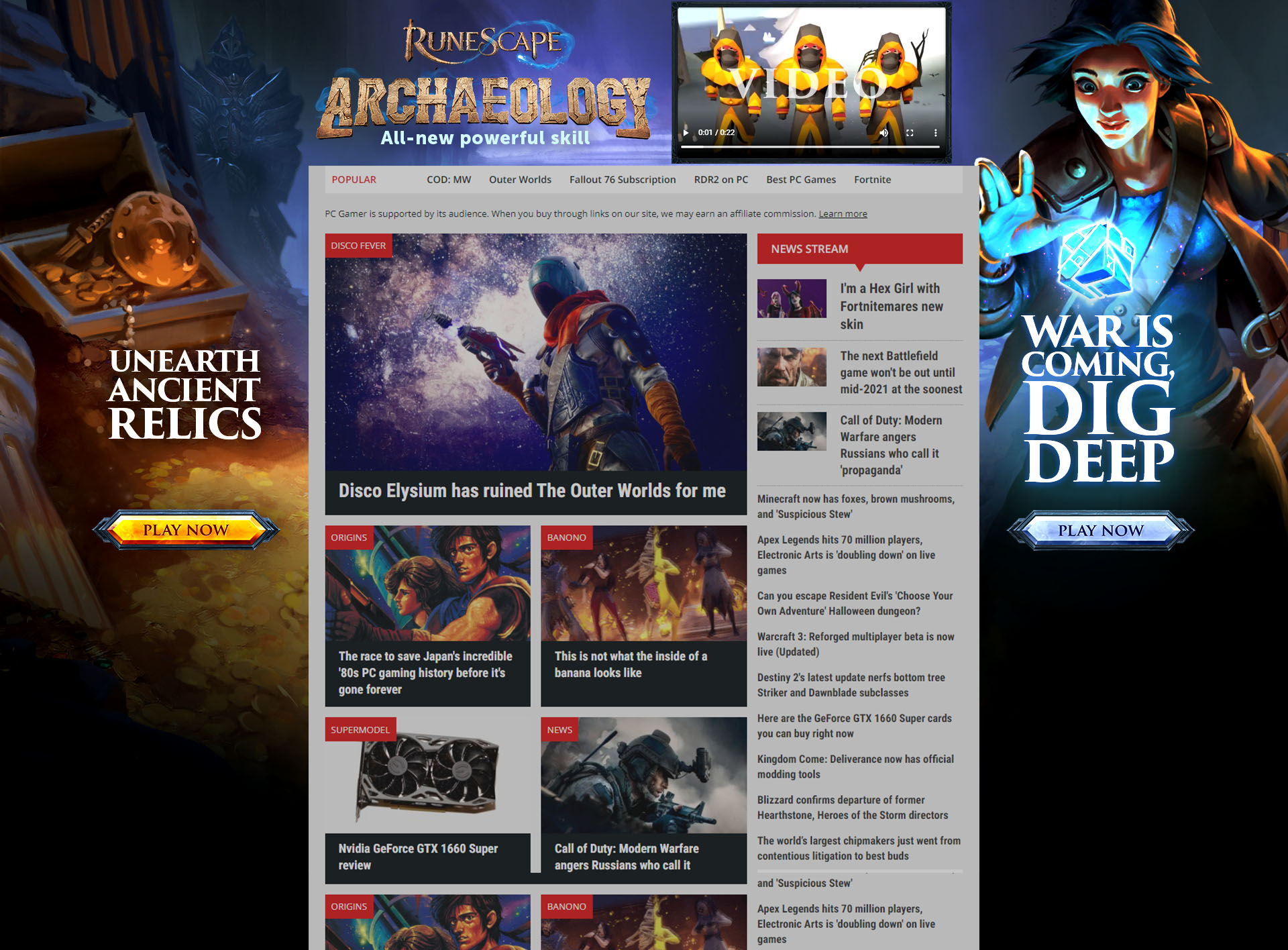 RuneScape Archaeology full site takeover skin